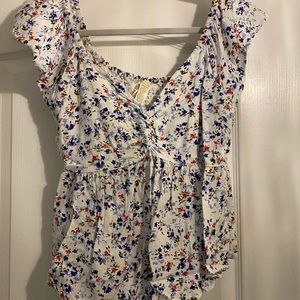 Slight off shoulder A-Line Flower Blouse